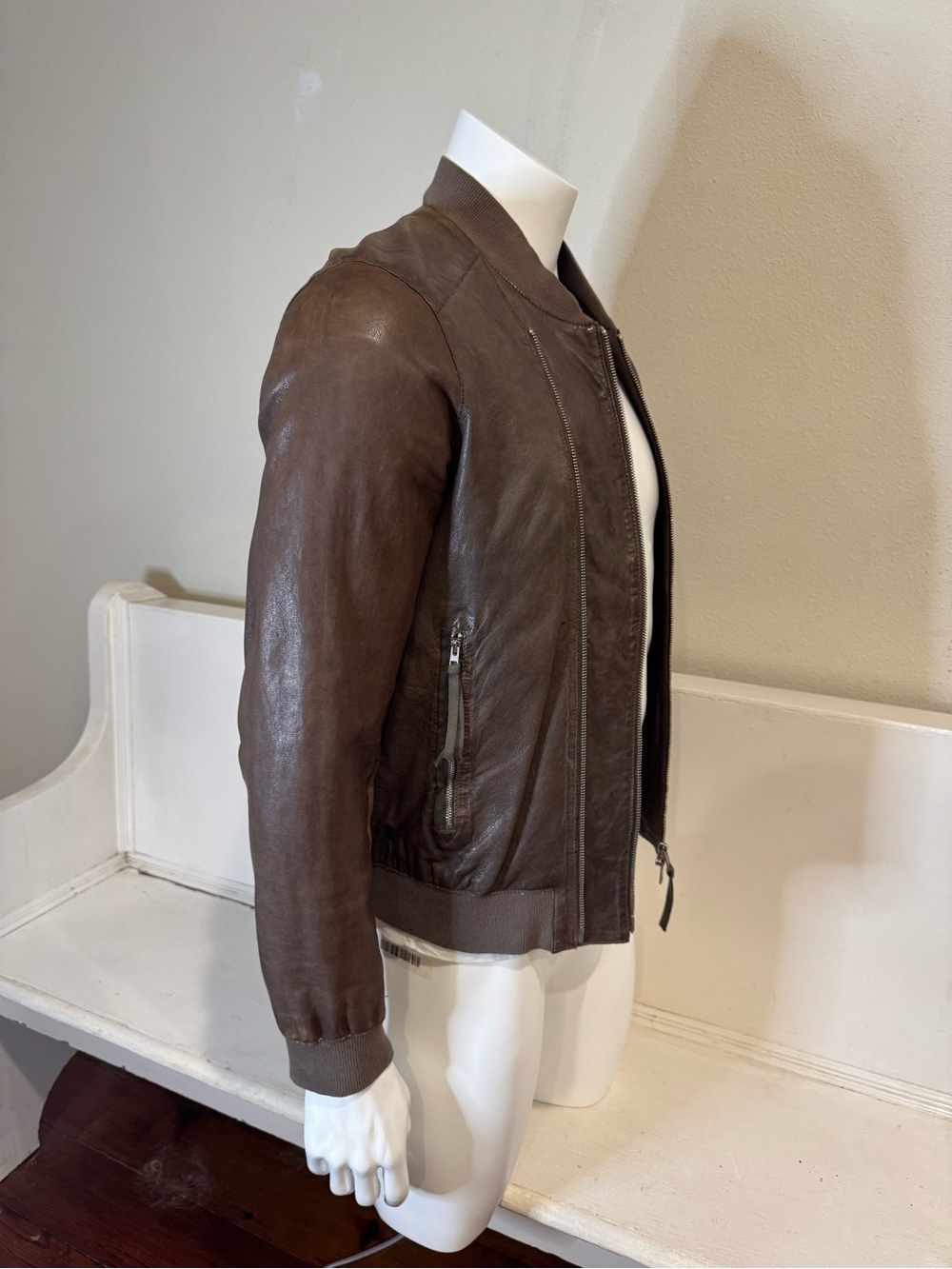 AllSaints Langley Bomber Jacket, Brown Leather, Suede Panel, medium RARE archive - Picture 2 of 6